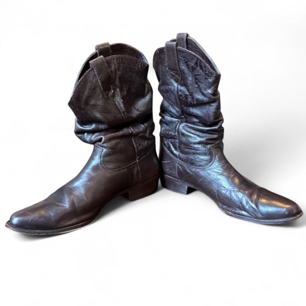 Vintage Brown Leather Slouchy Western Boots Made in Brazil Pointed Toe Boho 8 - Picture 6 of 7